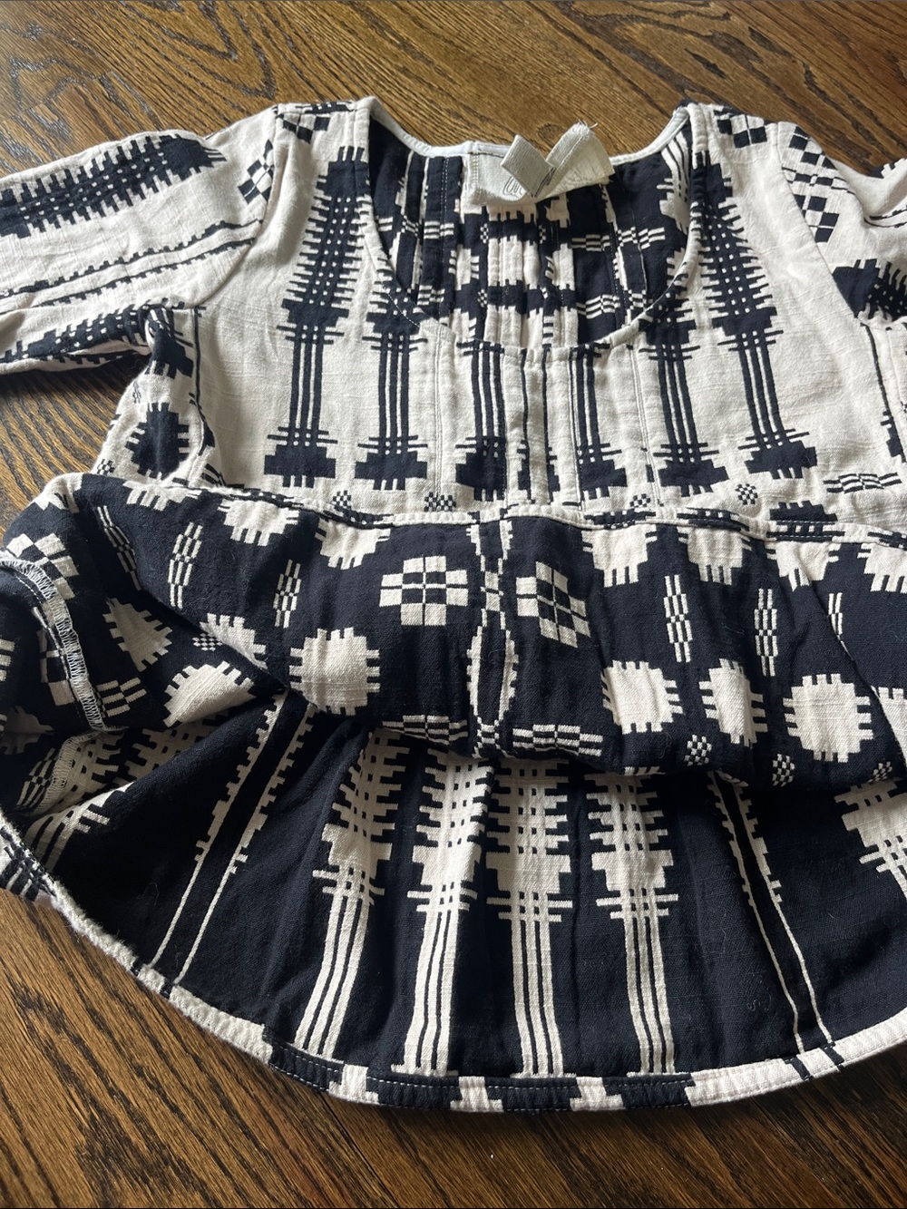 Ace & Jig Black and Cream 100% Cotton Artisan Geometric Short Sleeve Blouse - Picture 6 of 7